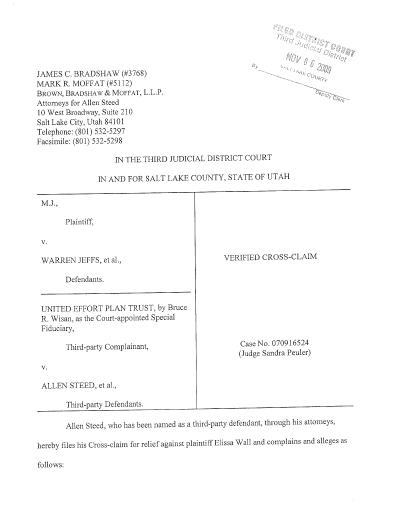 Allen Steed filed a CounterClaim in the Elissa Wall suit against Warren 